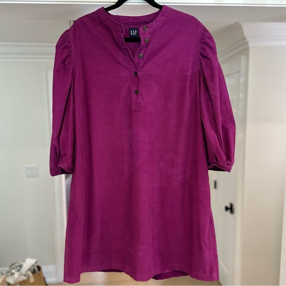 GAP Magenta Puff Sleeve Pinwale Corduroy Mini Shift Dress - Size XL - Picture 3 of 14